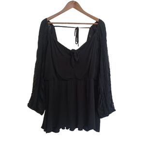 TORRID Women's Plus Size 4  Shirt Black Lace Tie Front Long Sleeve Blouse Top